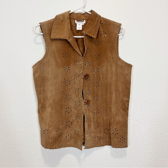 Coldwater Creek Jackets & Blazers - Coldwater Creek Brown Suede Laser-Cut Vest